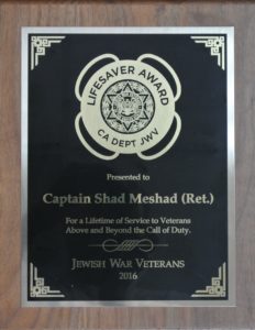 Jewish War Veterans Award to Shad Meshad